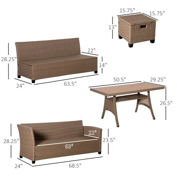 Ensemble De Mobilier Extérieur Outsunny En Rotin Brun, 6 Pièces 5 Ensemble De Mobilier Extérieur Outsunny En Rotin Brun, 6 Pièces – Image 3