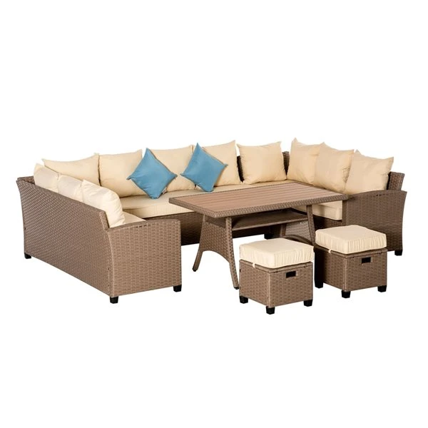 Ensemble De Mobilier Extérieur Outsunny En Rotin Brun, 6 Pièces 3 Ensemble De Mobilier Extérieur Outsunny En Rotin Brun, 6 Pièces