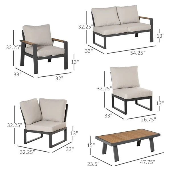 Ensemble De Mobilier Extérieur Outsunny Avec Cadre En Aluminium, 6 Pièces 4 Ensemble De Mobilier Extérieur Outsunny Avec Cadre En Aluminium, 6 Pièces – Image 2