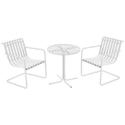 Ensemble Pour Le Patio Outsunny De Style Bistro Avec Cadre En Acier Blanc, 3 Pièces