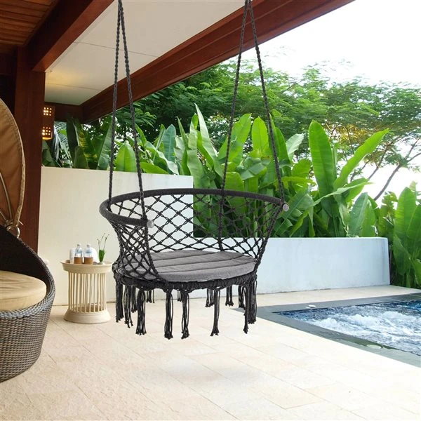 Chaise-hamac En Coton Gris Par Outsunny Avec Coussin 4 Chaise-hamac En Coton Gris Par Outsunny Avec Coussin – Image 2