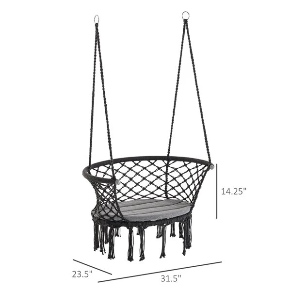 Chaise-hamac En Coton Gris Par Outsunny Avec Coussin 5 Chaise-hamac En Coton Gris Par Outsunny Avec Coussin – Image 3