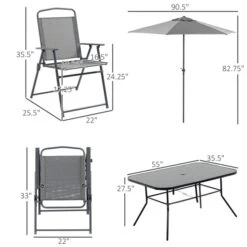 Ensemble à Dîner Extérieur Gris Par Outsunny Avec Parasol, 8 Pièces -Outsunny 331026127 AlternateImage2 l