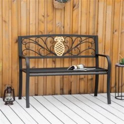 Banc Noir à Deux Places Avec Motif D'ananas Doré Par Outsunny De 45 Po X 35,5 Po -Outsunny 331026132 AlternateImage1 l