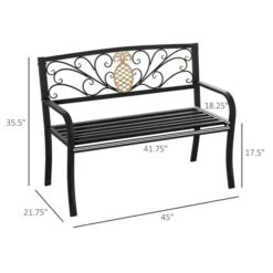 Banc Noir à Deux Places Avec Motif D'ananas Doré Par Outsunny De 45 Po X 35,5 Po -Outsunny 331026132 AlternateImage2 l