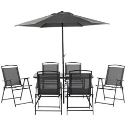 Ensemble à Dîner Extérieur Noir Par Outsunny Avec Parasol, 8 Pièces