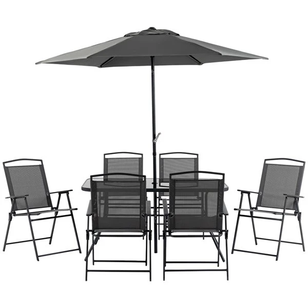 Ensemble à Dîner Extérieur Noir Par Outsunny Avec Parasol, 8 Pièces 3 Ensemble à Dîner Extérieur Noir Par Outsunny Avec Parasol, 8 Pièces