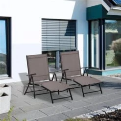 Chaise Longue En Métal Noir Par Outsunny Avec Siège En Tissu Maillé Brun, Ens. De 2 7 Chaise Longue En Métal Noir Par Outsunny Avec Siège En Tissu Maillé Brun, Ens. De 2 -Outsunny 331026136 AlternateImage1 l