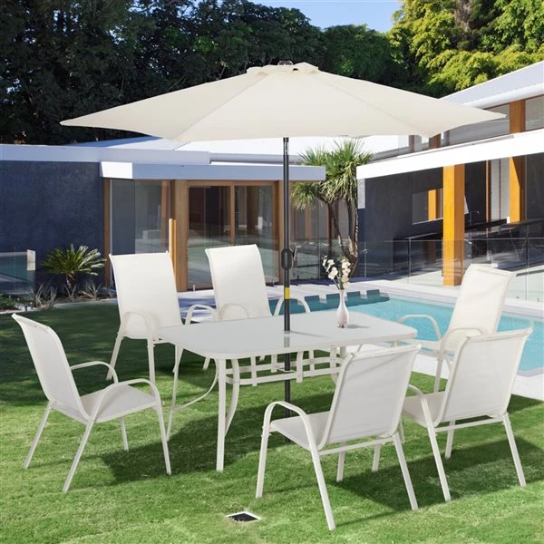 Ensemble à Dîner Extérieur Blanc Crémeux Par Outsunny Avec Parasol, 8 Pièces 4 Ensemble à Dîner Extérieur Blanc Crémeux Par Outsunny Avec Parasol, 8 Pièces – Image 2