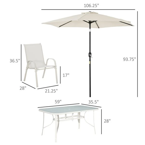 Ensemble à Dîner Extérieur Blanc Crémeux Par Outsunny Avec Parasol, 8 Pièces 5 Ensemble à Dîner Extérieur Blanc Crémeux Par Outsunny Avec Parasol, 8 Pièces – Image 3