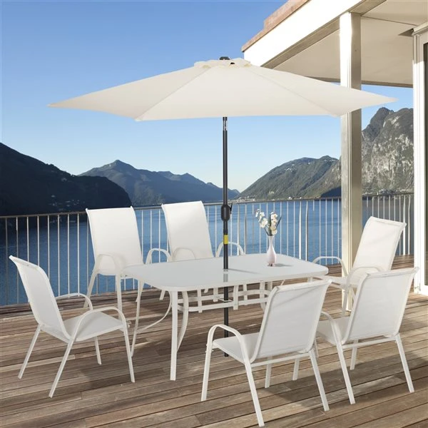 Ensemble à Dîner Extérieur Blanc Crémeux Par Outsunny Avec Parasol, 8 Pièces 6 Ensemble à Dîner Extérieur Blanc Crémeux Par Outsunny Avec Parasol, 8 Pièces – Image 4