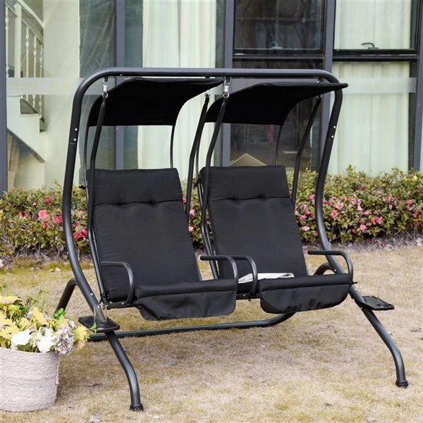 Balancelle De Véranda à 2 Places En Acier Noir Par Outsunny 4 Balancelle De Véranda à 2 Places En Acier Noir Par Outsunny – Image 2
