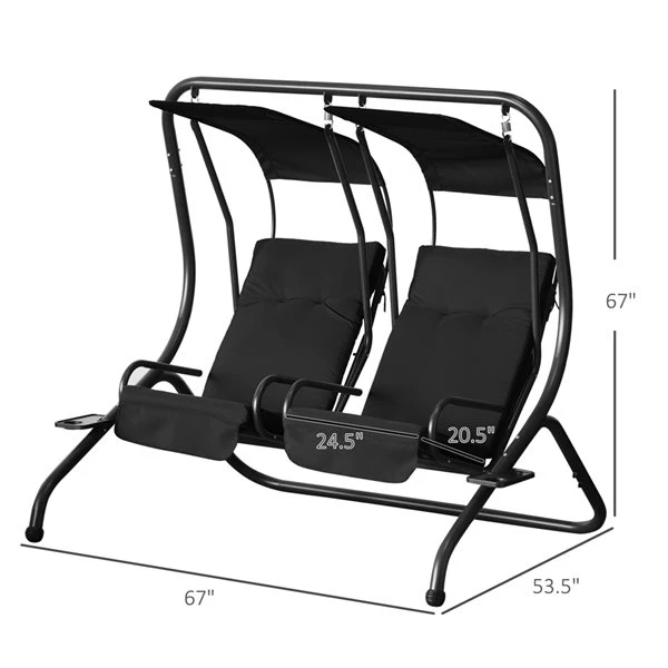 Balancelle De Véranda à 2 Places En Acier Noir Par Outsunny 5 Balancelle De Véranda à 2 Places En Acier Noir Par Outsunny – Image 3