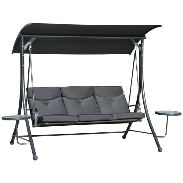 Balancelle De Véranda à 3 Places En Acier Noir Par Outsunny 3 Balancelle De Véranda à 3 Places En Acier Noir Par Outsunny