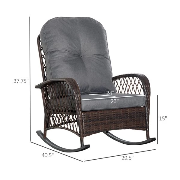 Berceuse En Rotin/métal Brun Par Outsunny Avec Coussin Gris 4 Berceuse En Rotin/métal Brun Par Outsunny Avec Coussin Gris – Image 2