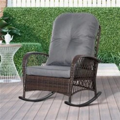 Berceuse En Rotin/métal Brun Par Outsunny Avec Coussin Gris 9 Berceuse En Rotin/métal Brun Par Outsunny Avec Coussin Gris -Outsunny 331026150 AlternateImage2 l