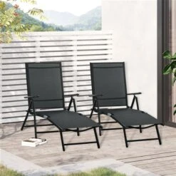 Chaise Longue En Métal Noir Par Outsunny Avec Siège En Tissu Maillé Noir, Ens. De 2 -Outsunny 331026156 AlternateImage1 l