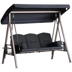 Balancelle De Véranda Noire à 3 Places En Acier Par Outsunny