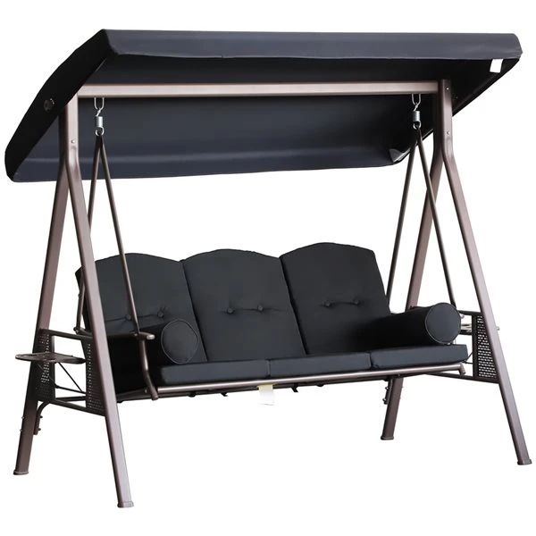 Balancelle De Véranda Noire à 3 Places En Acier Par Outsunny 3 Balancelle De Véranda Noire à 3 Places En Acier Par Outsunny