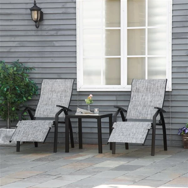 Chaise Longue En Métal Noir Par Outsunny Avec Siège En Tissu Maillé Gris, 3 Pièces 4 Chaise Longue En Métal Noir Par Outsunny Avec Siège En Tissu Maillé Gris, 3 Pièces – Image 2