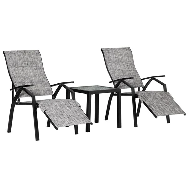 Chaise Longue En Métal Noir Par Outsunny Avec Siège En Tissu Maillé Gris, 3 Pièces 3 Chaise Longue En Métal Noir Par Outsunny Avec Siège En Tissu Maillé Gris, 3 Pièces