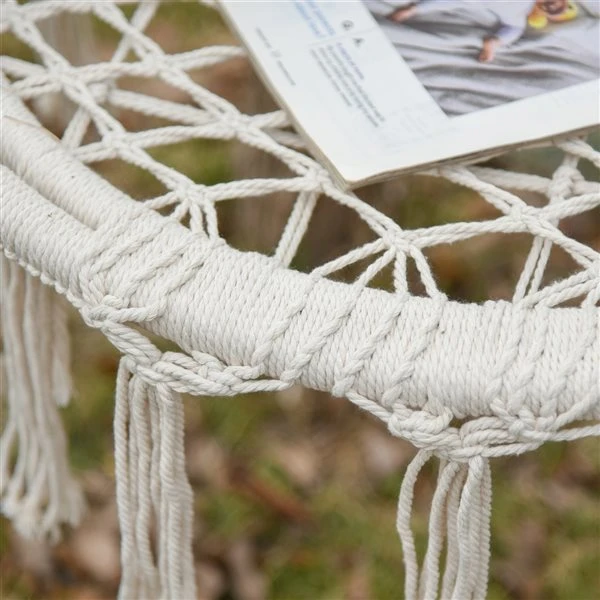 OUTSUNNY Chaise-hamac En Coton Blanc Crème Avec Dossier 6 OUTSUNNY Chaise-hamac En Coton Blanc Crème Avec Dossier – Image 4