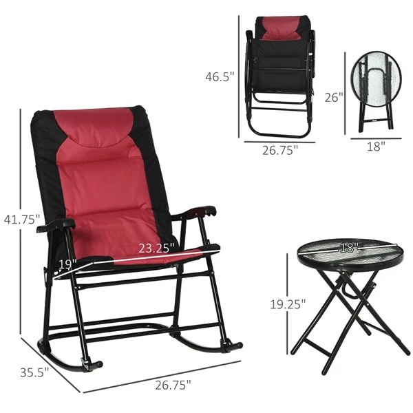 Chaise Berçante En Métal Noir Par Outsunny Avec Coussin Rouge, 3 Pièces 4 Chaise Berçante En Métal Noir Par Outsunny Avec Coussin Rouge, 3 Pièces – Image 2