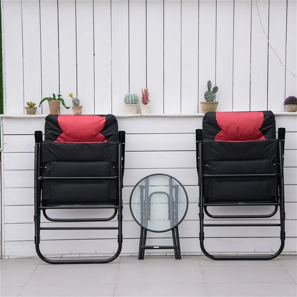 Chaise Berçante En Métal Noir Par Outsunny Avec Coussin Rouge, 3 Pièces 6 Chaise Berçante En Métal Noir Par Outsunny Avec Coussin Rouge, 3 Pièces – Image 4