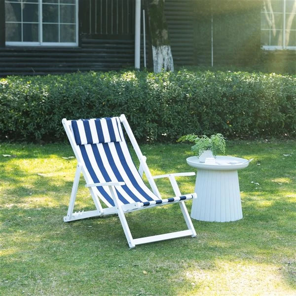 Chaise Longue En Bois Blanc Par Outsunny Avec Siège En Polyester Bleu Et Blanc 6 Chaise Longue En Bois Blanc Par Outsunny Avec Siège En Polyester Bleu Et Blanc – Image 4