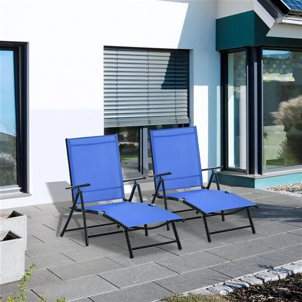 Chaise Longue En Métal Noir Par Outsunny Avec Siège En Tissu Maillé Bleu, Ens. De 2 5 Chaise Longue En Métal Noir Par Outsunny Avec Siège En Tissu Maillé Bleu, Ens. De 2 – Image 3