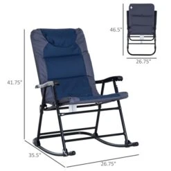 Outsunny Black Metal Rocking Chair With Blue Cushion - 2-Piece -Outsunny 331026176 AlternateImage1 l