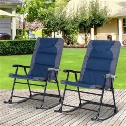 Outsunny Black Metal Rocking Chair With Blue Cushion - 2-Piece -Outsunny 331026176 AlternateImage2 l