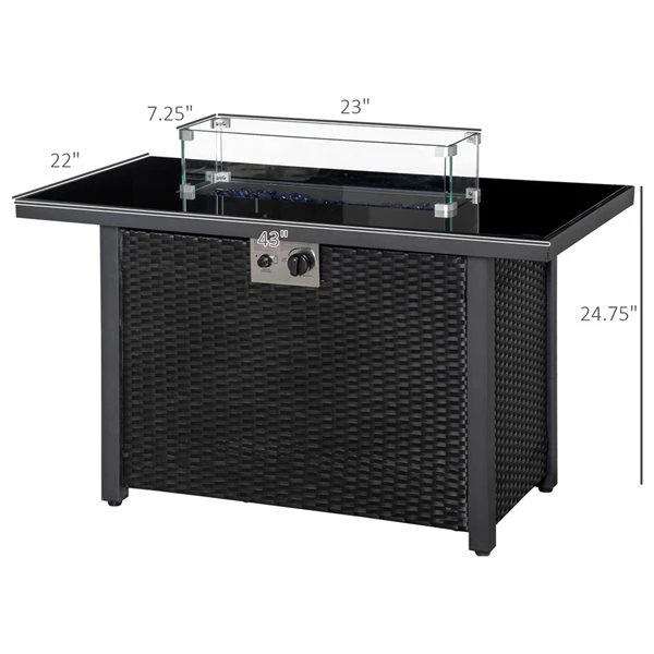 Table-foyer Extérieur Au Gaz En Acier Noir Par Outsunny De 43 Po, 50 000 BTU 5 Table-foyer Extérieur Au Gaz En Acier Noir Par Outsunny De 43 Po, 50 000 BTU – Image 3