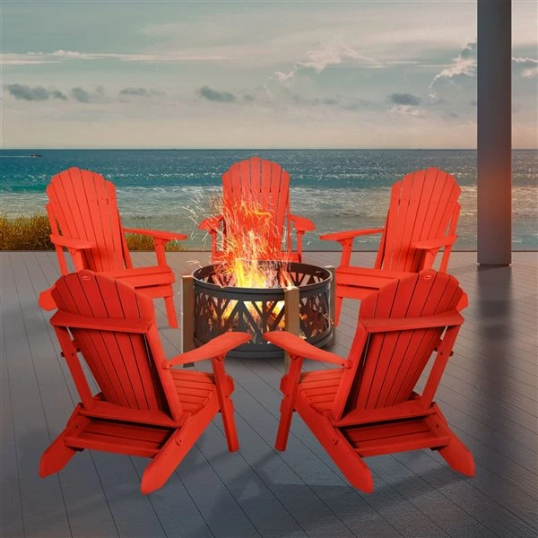 Chaise Adirondack En Bois Par Outsunny Avec Repose-pieds, Rouge 4 Chaise Adirondack En Bois Par Outsunny Avec Repose-pieds, Rouge – Image 2