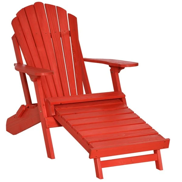 Chaise Adirondack En Bois Par Outsunny Avec Repose-pieds, Rouge 3 Chaise Adirondack En Bois Par Outsunny Avec Repose-pieds, Rouge