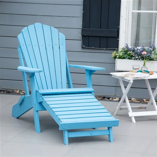 Chaise Adirondack Pliante En Bois Pour Le Patio Avec Pouf Bleu Par Outsunny 4 Chaise Adirondack Pliante En Bois Pour Le Patio Avec Pouf Bleu Par Outsunny – Image 2