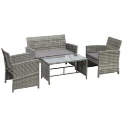 Ensemble De Fauteuils De Jardin 4 Pièces En Osier Avec Table Et Coussins Par Outsunny
