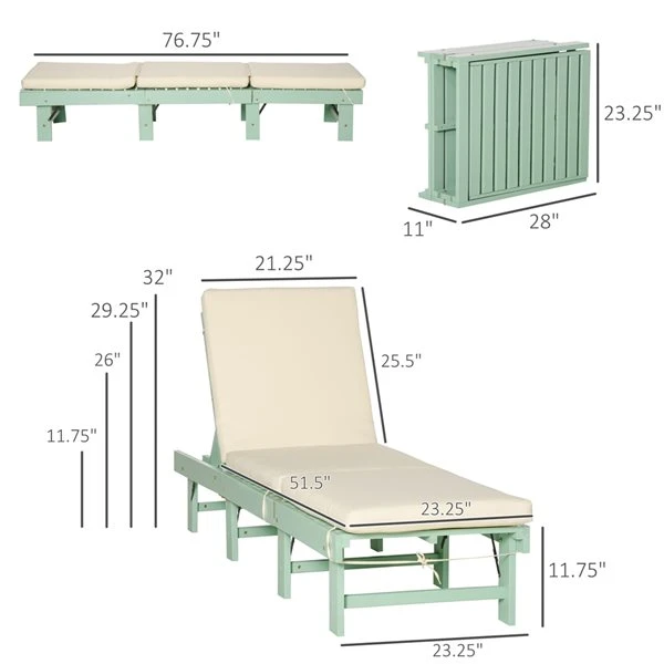 Chaise Longue Inclinable Pliable De Jardin En Bois Vert Part Outsunny 5 Chaise Longue Inclinable Pliable De Jardin En Bois Vert Part Outsunny – Image 3