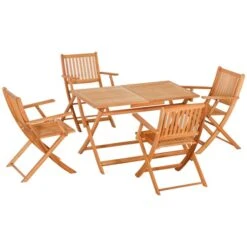 Ensemble De Salle à Manger Extérieur Outsunny En Bois De Peuplier, 5 Pièces