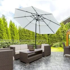 Parasol Blanc Crème Outsunny De 9 pi Avec Inclinaison à Bouton-poussoir -Outsunny 331058202 AlternateImage3 l