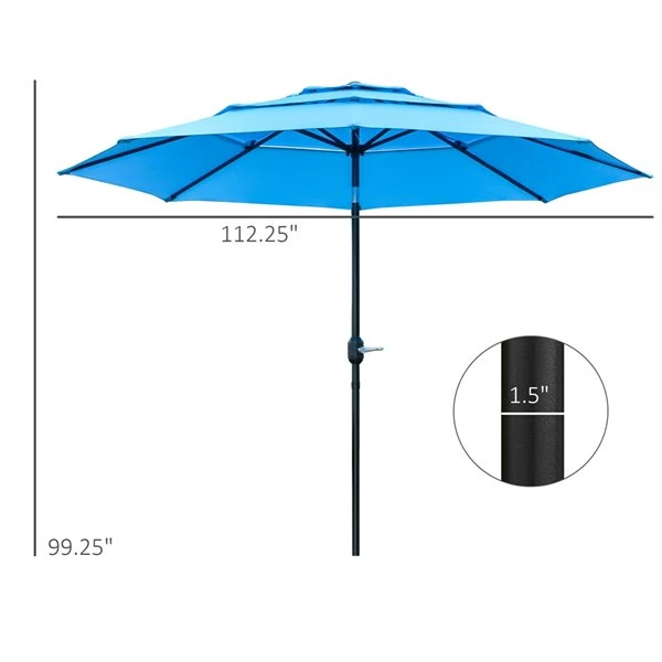 Parasol Bleu Ciel Outsunny De 9 pi Avec Inclinaison à Bouton-poussoir 5 Parasol Bleu Ciel Outsunny De 9 pi Avec Inclinaison à Bouton-poussoir – Image 3