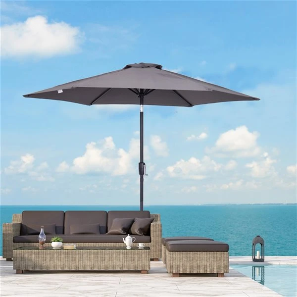 Parasol Gris Outsunny De 9 pi Avec Inclinaison à Bouton-poussoir 4 Parasol Gris Outsunny De 9 pi Avec Inclinaison à Bouton-poussoir – Image 2