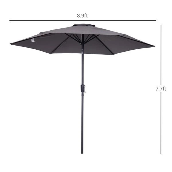 Parasol Gris Outsunny De 9 pi Avec Inclinaison à Bouton-poussoir 5 Parasol Gris Outsunny De 9 pi Avec Inclinaison à Bouton-poussoir – Image 3