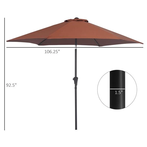 Parasol Brun Café Outsunny De 9 pi Avec Inclinaison à Bouton-poussoir 5 Parasol Brun Café Outsunny De 9 pi Avec Inclinaison à Bouton-poussoir – Image 3