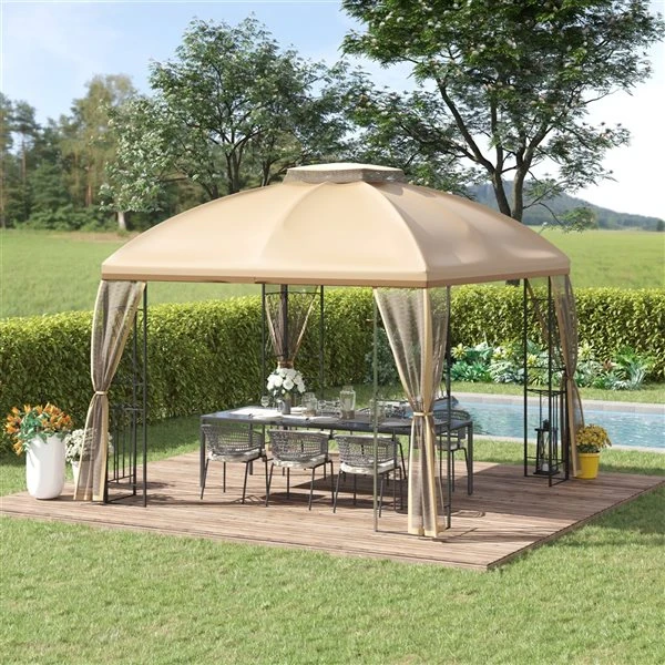 Abri De Jardin Semi-permanent Beige Outsunny De 9,7 Pi X 9,7 Pi Avec Toit En Polyester Et Cadre En Acier, Moustiquaire Incluse 4 Abri De Jardin Semi-permanent Beige Outsunny De 9,7 Pi X 9,7 Pi Avec Toit En Polyester Et Cadre En Acier, Moustiquaire Incluse – Image 2