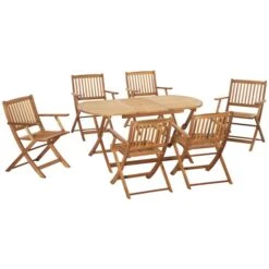 Ensemble De Salle à Manger Extérieur Outsunny En Bois De Peuplier, 7 Pièces